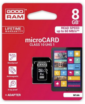 Goodram SPOMINSKA KARTICA 8GB micro SD 2v1 Class 4