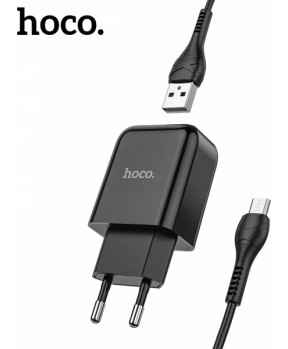 Slika izdelka: HOCO pametni hišni polnilec N2 z USB vtičem in s polnilnim kablom Micro USB 2,1A - črn