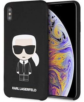 Originalen KARL LAGERFELD ovitek iPhone Xs Max - Full Body Iconic - črna silikonska zaščita - KLHCI65SLFKBK