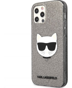 Originalen KARL LAGERFELD ovitek iPhone 12 ali 12 Pro - Choupette Head - črn ovitek z belščicami - KLHCP12MCHTUGLB