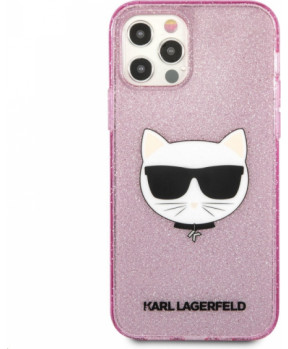 Originalen KARL LAGERFELD ovitek iPhone 12 ali 12 Pro - Choupette Head - roza ovitek z belščicami - KLHCP12MCHTUGLP