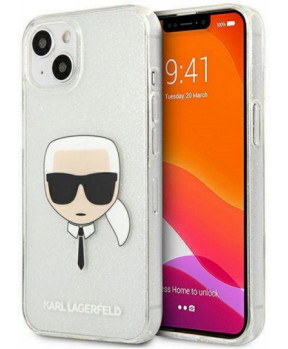 Originalen KARL LAGERFELD ovitek iPhone 13 Pro - Karl s Head - prozorna zaščita z bleščicami - KLHCP13LKHTUGLS