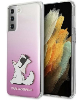 Originalen KARL LAGERFELD ovitek Samsung Galaxy S21 Ultra G998 - Choupette Fun - prozorno pink trda zaščita - KLHCS21LCFNRCPI