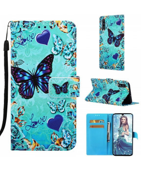 Onasi Butterfly Love preklopna torbica za Samsung Galaxy A70 A705 - modra