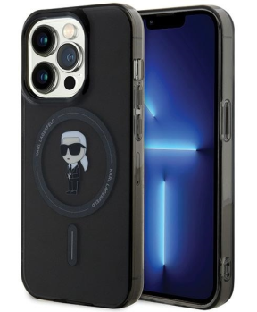 Originalen KARL LAGERFELD ovitek MagSafe iPhone 15 Pro Max Karls full body - prozorno črn - KLHMP15XHFCKNOK 