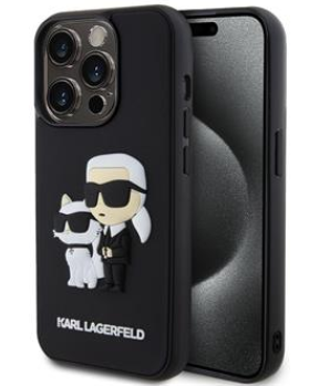 Originalen KARL LAGERFELD ovitek iPhone 15 Pro Max - Full Bodies 3D - črna trda zaščita- KLHCP15X3DRKCNK