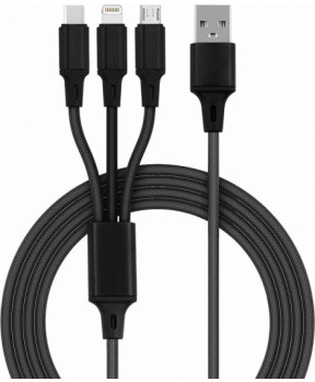 Slika izdelka: Podatkovni kabel 3A Quick Charge - 3v1 - Lightning, Micro USB, Type C