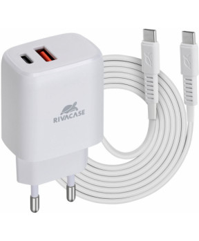 Slika izdelka: RIVACASE hišni polnilec PS4192 WD4 Quick Charge 20W vhod Type C in USB, ter s kablom Type C - Original (EU Blister) bel