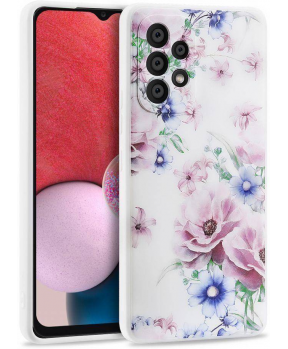 Silikonski ovitek za Samsung Galaxy A13 LTE A135 - mat bel z vijola rožicami